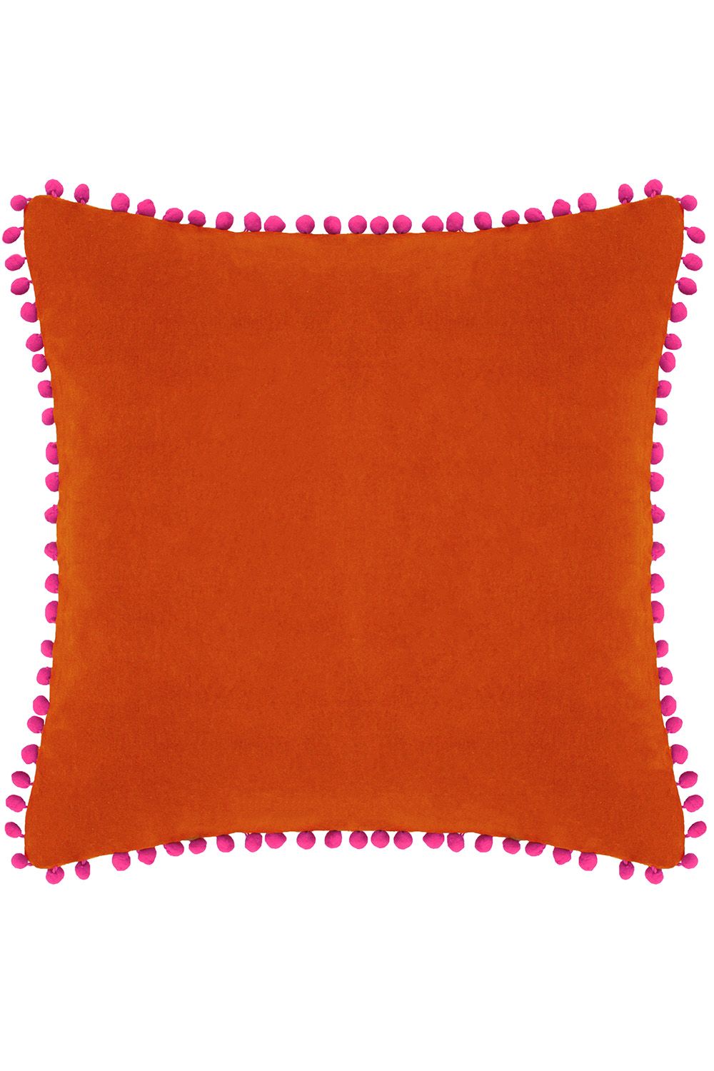 Paoletti Velvet Pom Pom Trimmed Cushion in Orange
