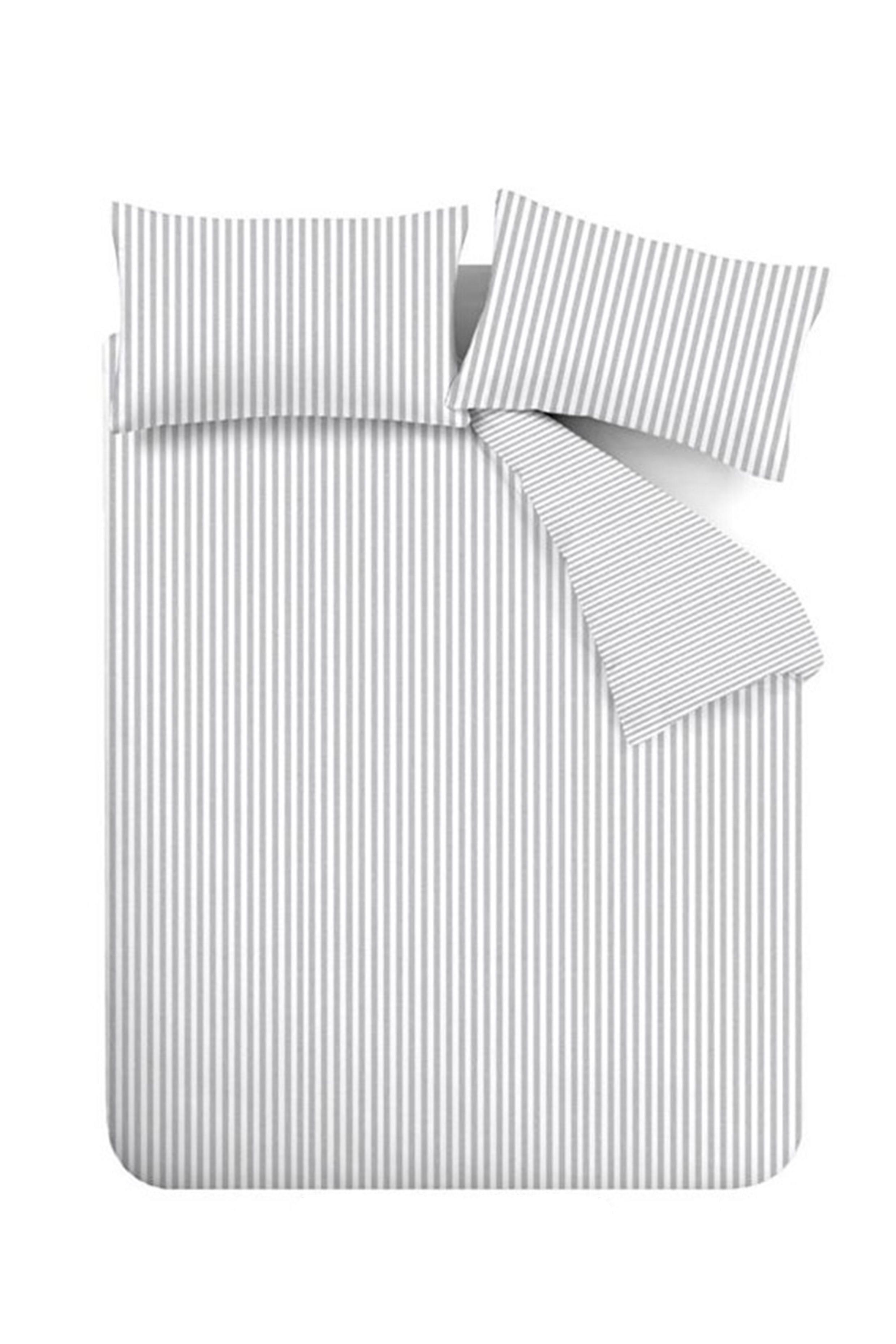 Catherine Lansfield Brushed Stripe 100% Cotton Duvet Cover Set in Silver 6