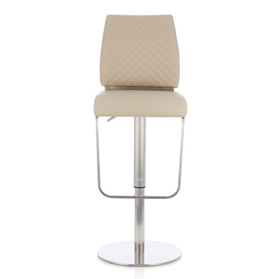 Lillian Bar Stool In Taupe Faux Leather And Stainless Steel Base