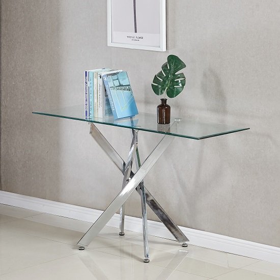 Daytona Glass Console Table Rectangular In Clear And Chrome Legs