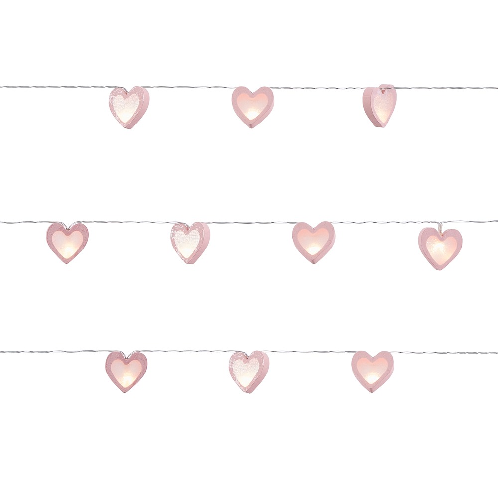 Glow LED Love Heart Wood String Lights, Pink