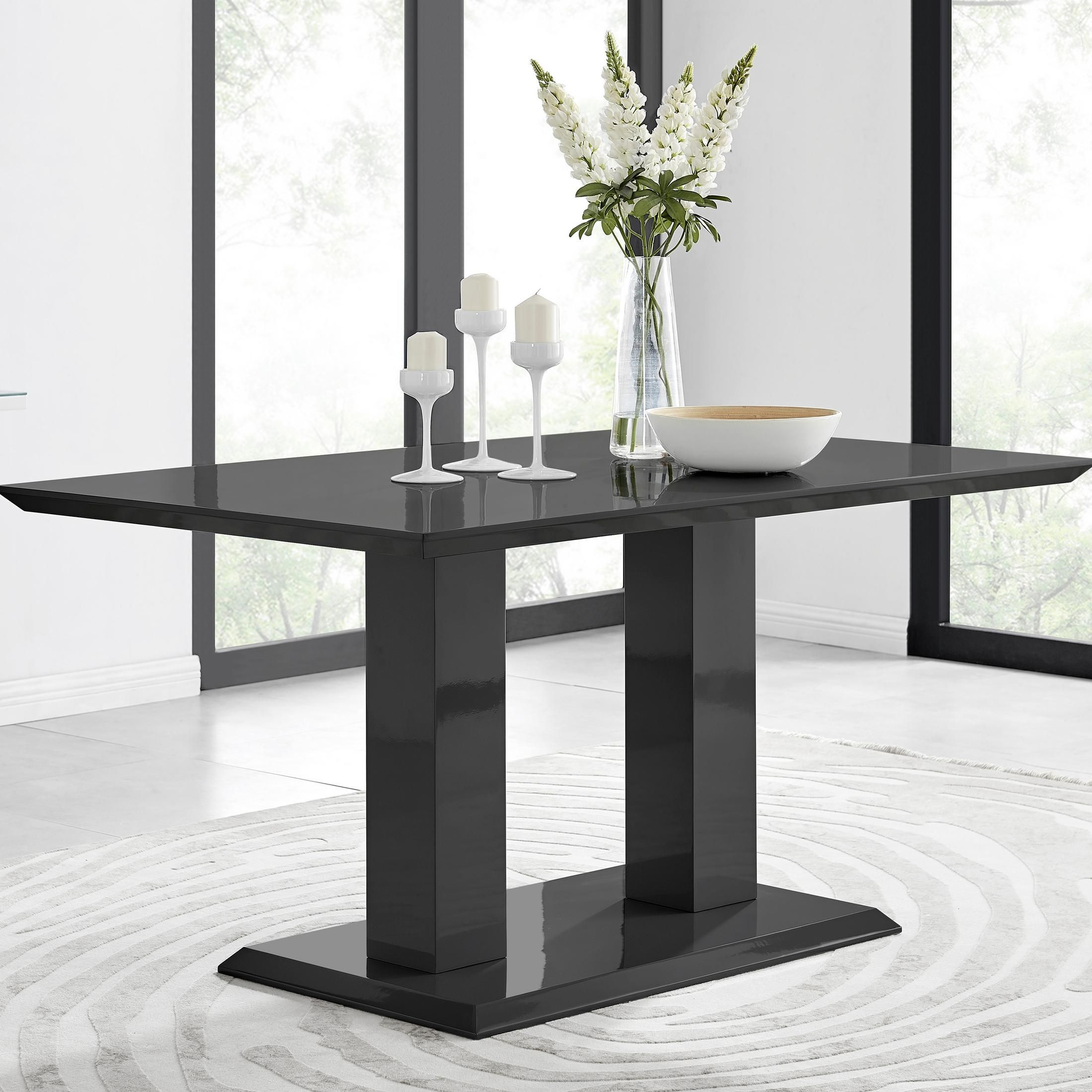 FurnitureboxUK Imperia 150cm 6-Seater Modern High Gloss Pillared Dining Table in Black