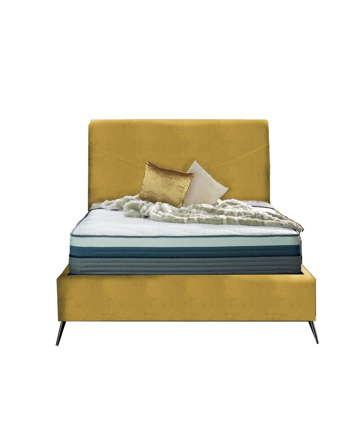 MiBed Seattle Velvet Double Bed Frame - Mustard
