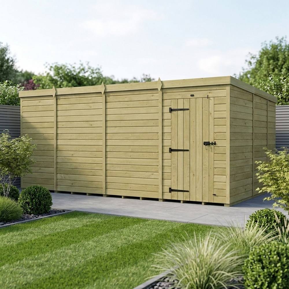 Buttercup Farm 15ft x 9ft Pent Garden Shed Single Door No Windows - Timber in Brown 2