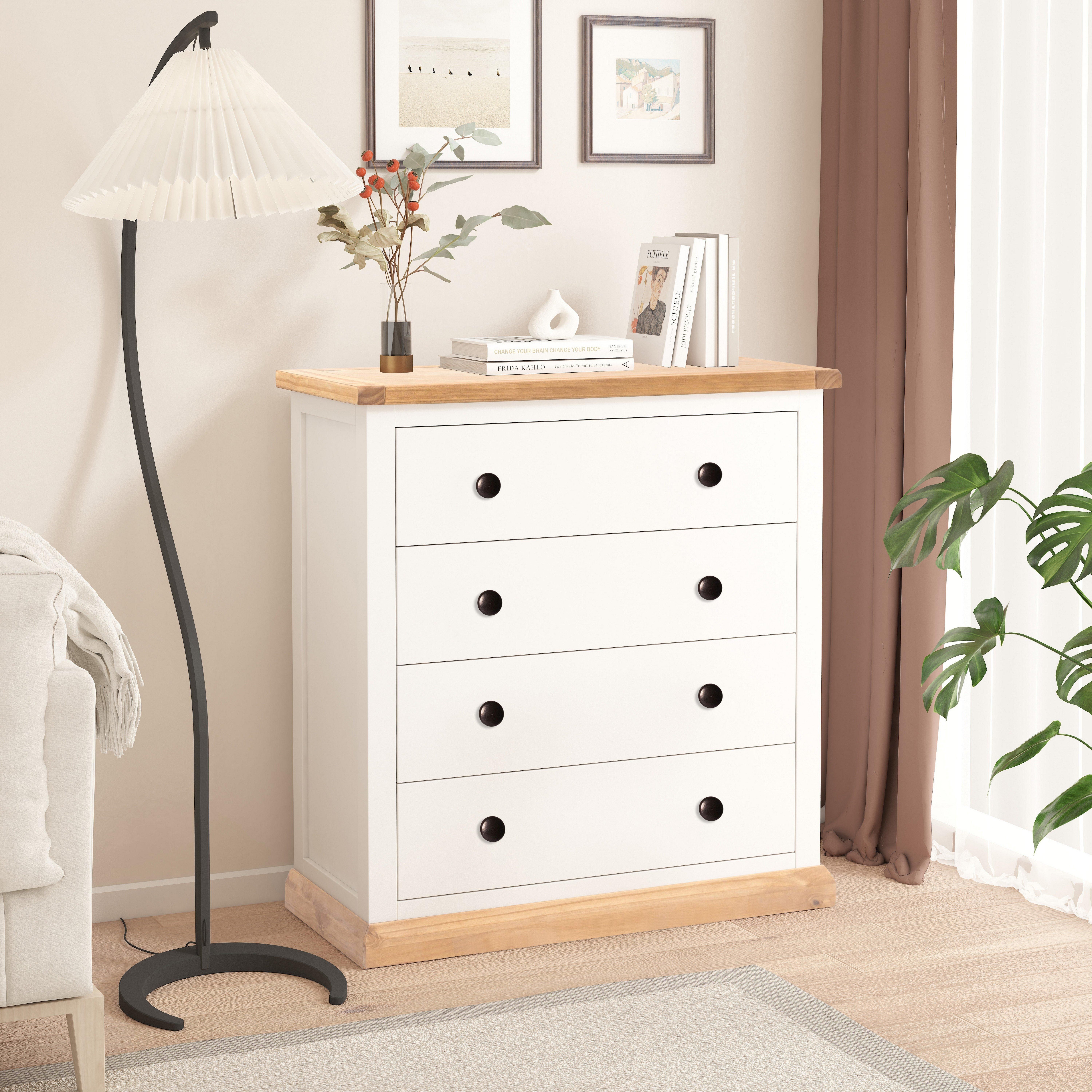 Cabinet Bits Trevi 4 Drawer Chest of Drawers Brass Knob in Off-White