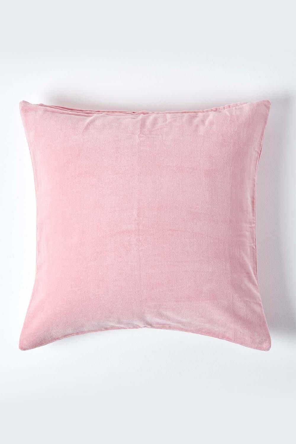 Homescapes Velvet Cushion Cover 100% Cotton, Soft & Machine Washable in Pink