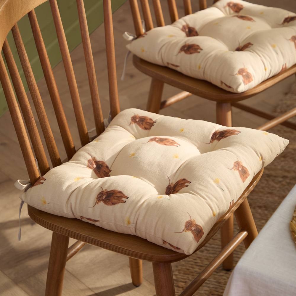 Wylder Ramble Highland Cow 100% Cotton Seat Pads - 2 pack in Natural