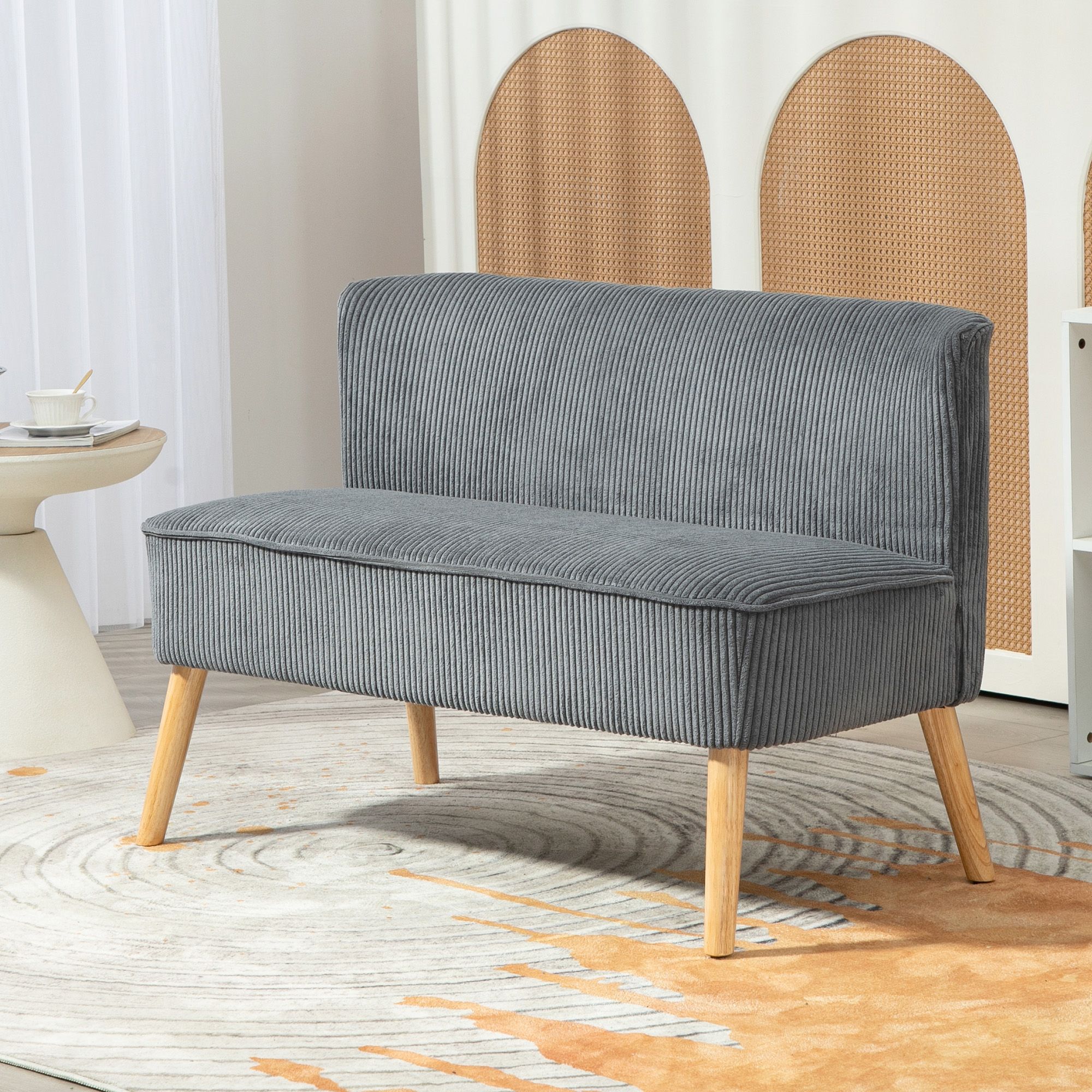 HOMCOM Corduroy Double Sofa w/ Wood Frame Foam Padding, Grey