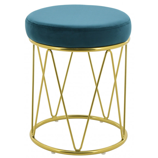 Puffy Velvet Stool In Teal With Gold Stainless Steel Base