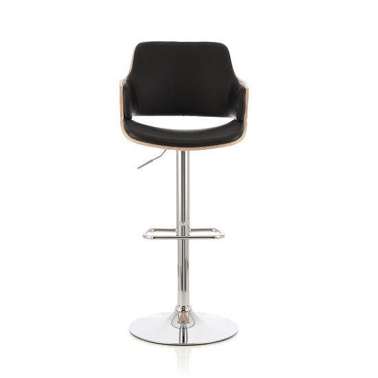 Finnley Bar Stool In Oak And Black PU With Chrome Base
