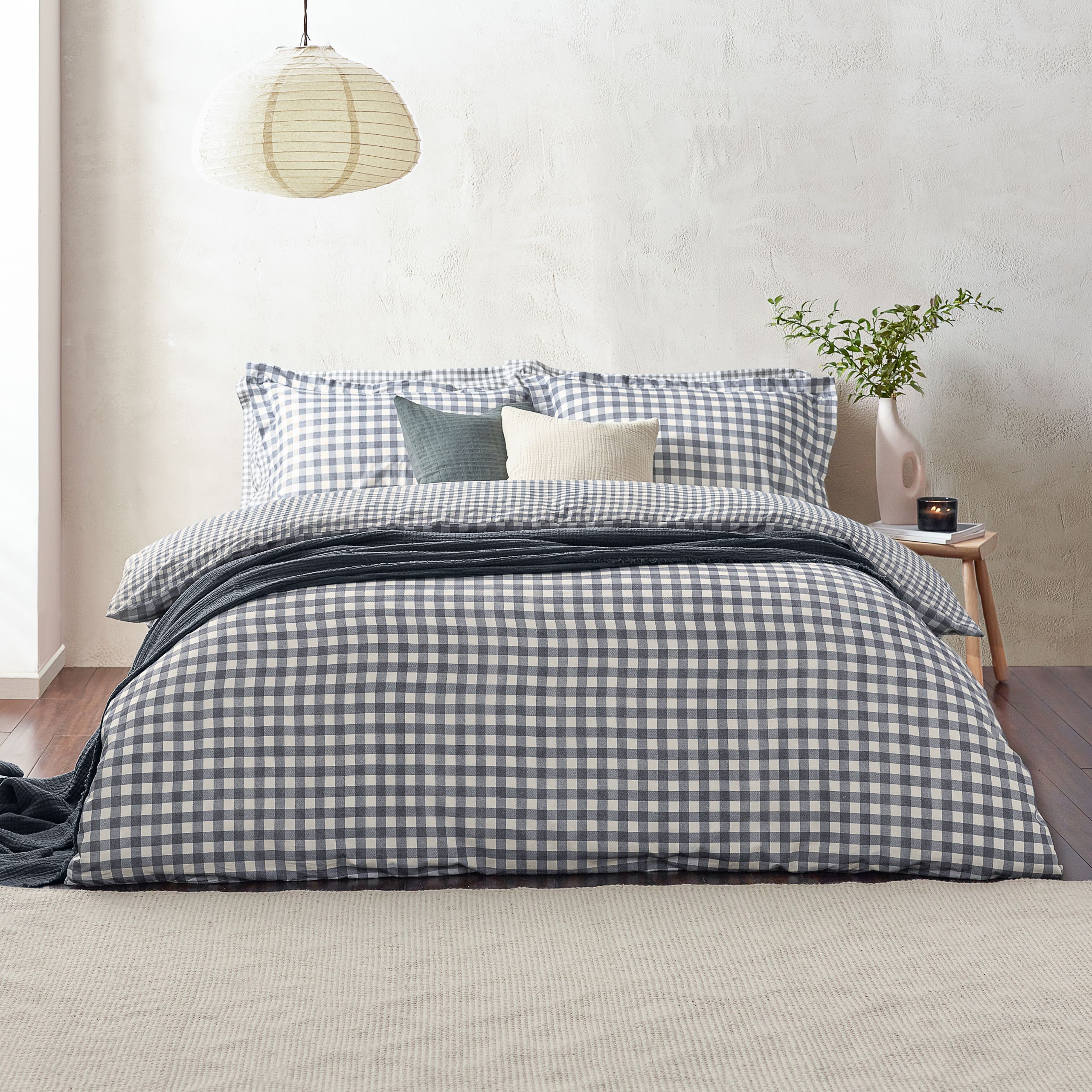 Yard Barton Gingham Check Reversible Duvet Cover Set in Navy
