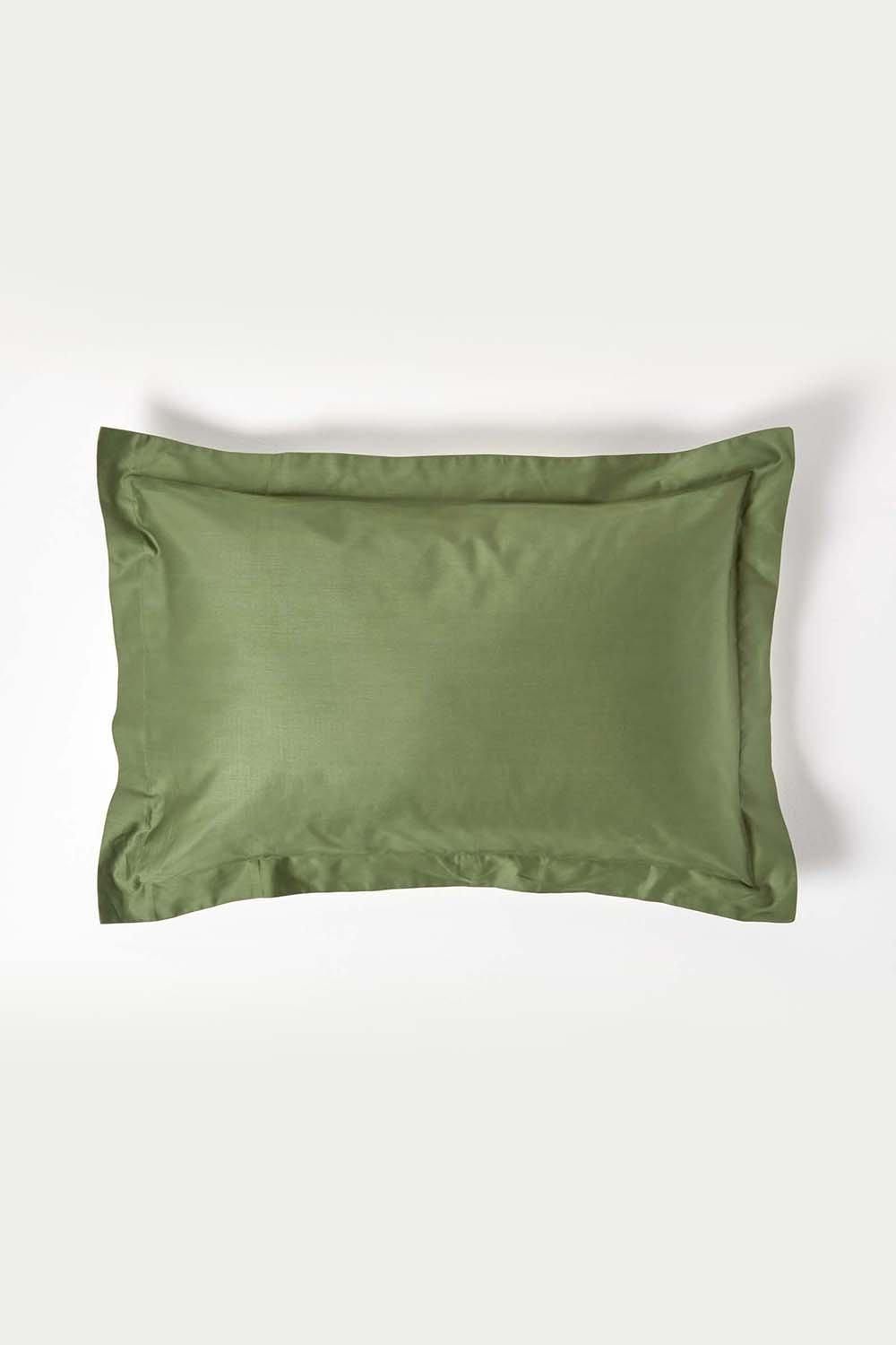 Homescapes Duck Egg Blue Sateen Cotton Oxford Pillowcase 400 TC in Green