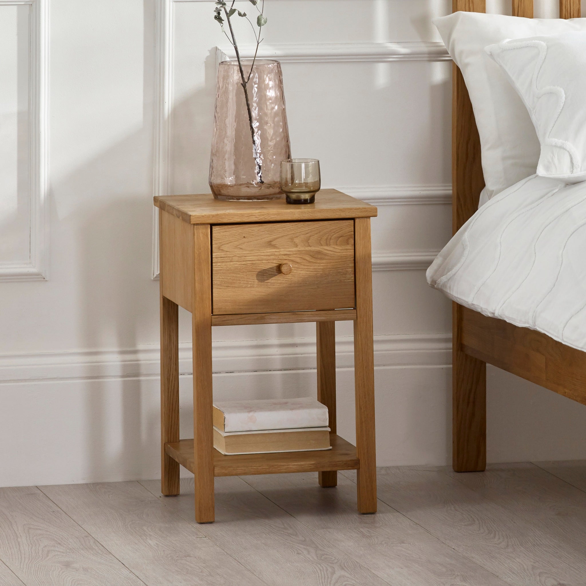 Coxmoor – 1-Drawer Bedside Table – Oak – Wooden - Happy Beds