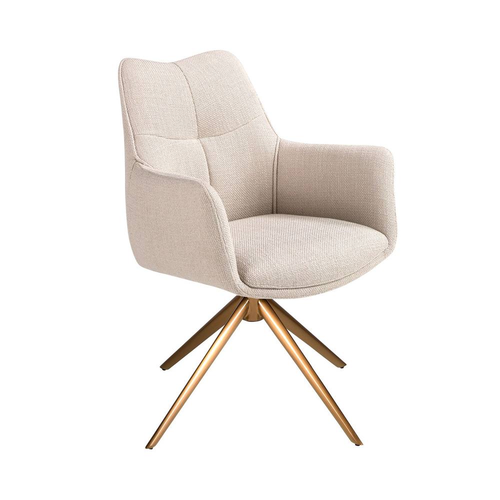 Angel Cerda Cream Fabric Swivel Dining Chair with Bronze Legs