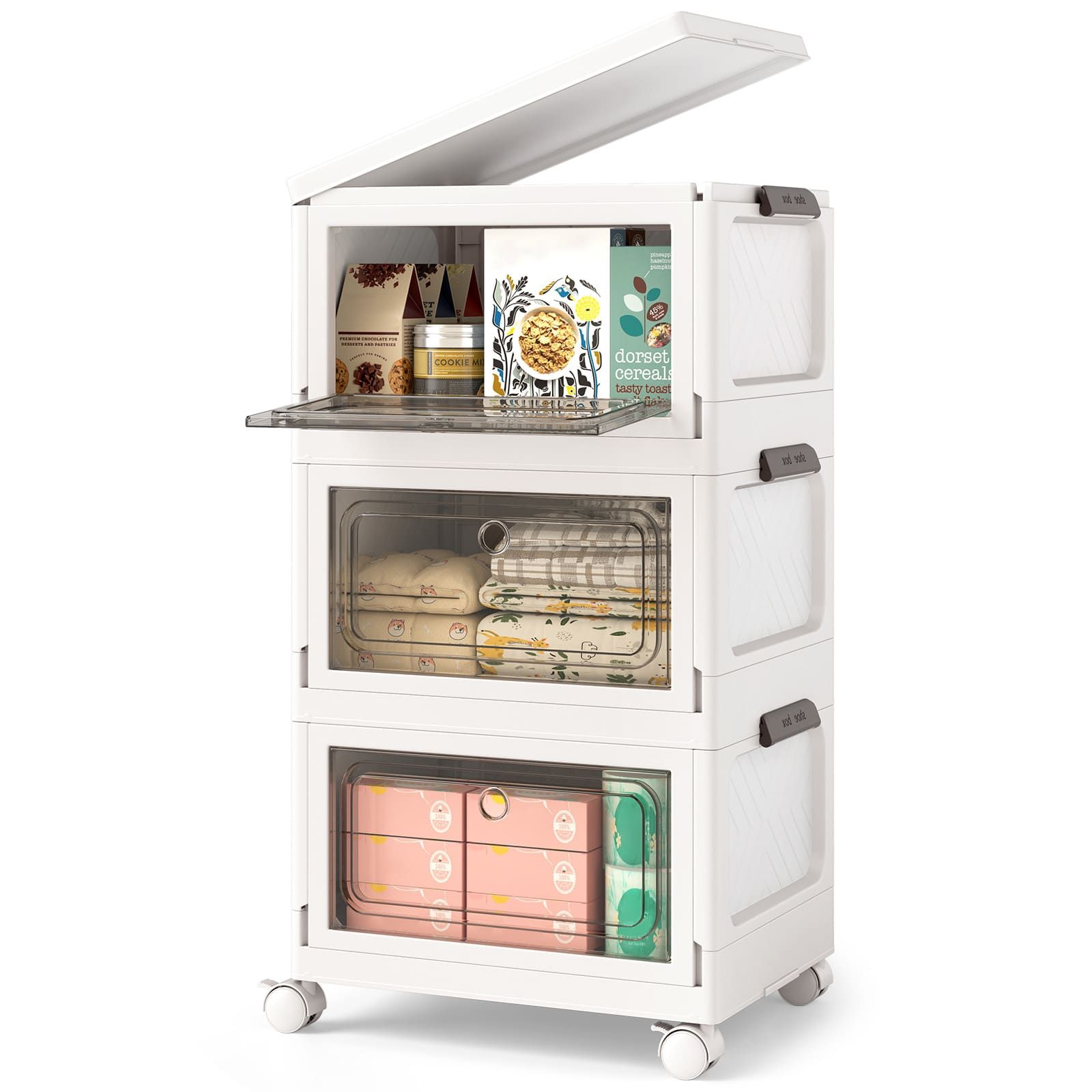 Costway 3-Pack Stackable Storage Bins 75L Collapsible Storage Boxes-White in White