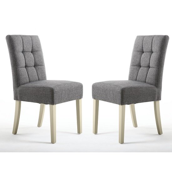 Catria Dining Chair In Steel Grey With Cream Legs In A Pair