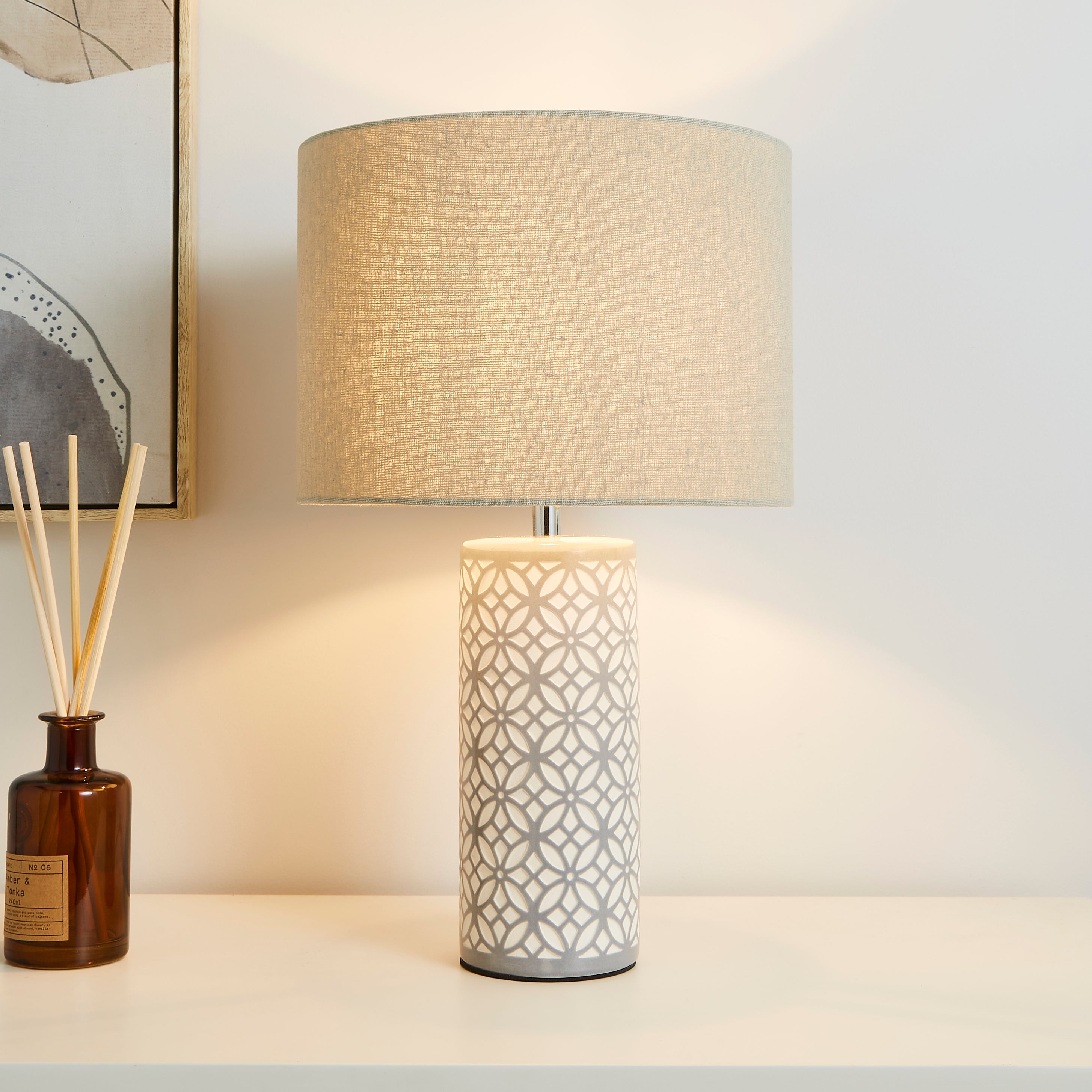Geo Tile Ceramic Table Lamp Grey