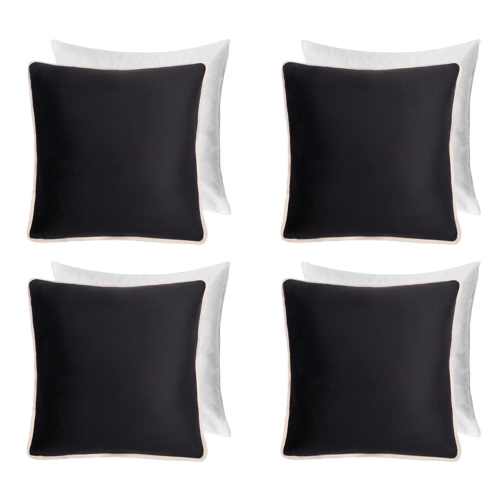 OHS 4 Pack Matte Velvet Piped Filled Cushion Covers Home Decor Set in Black