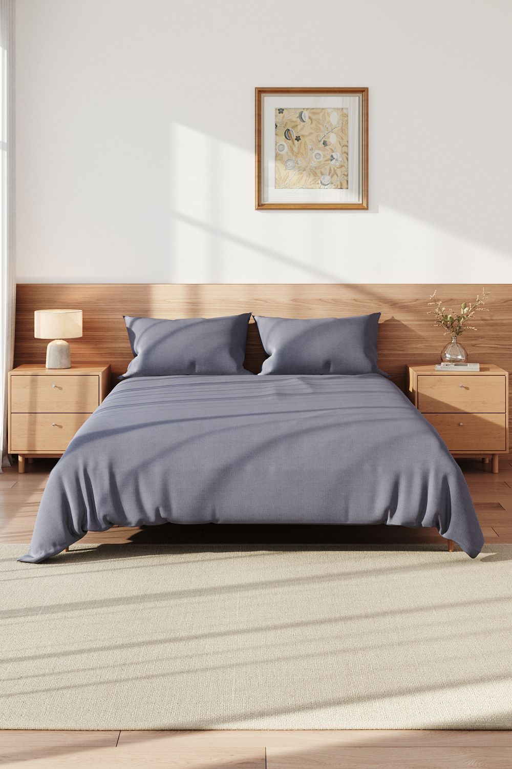 Living and Home Double Duvet Cover and Flat Sheet Set with 2 Pillowcases Solid Color Soft Brushed Fibe Four-Piece Set in Grey