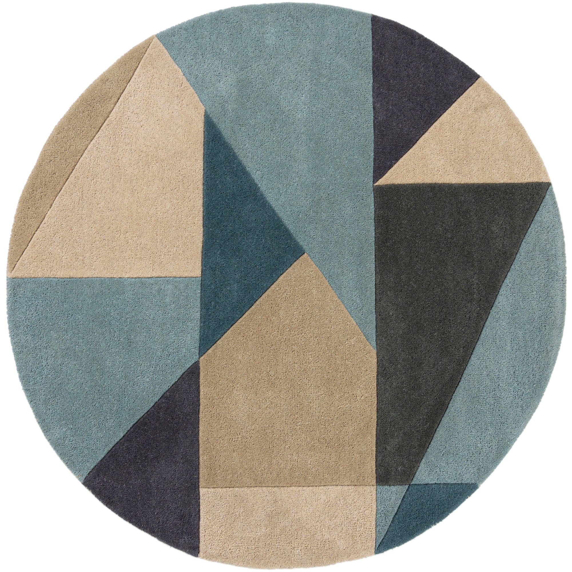 Harper Wool Circle Rug Blue, Beige and Grey