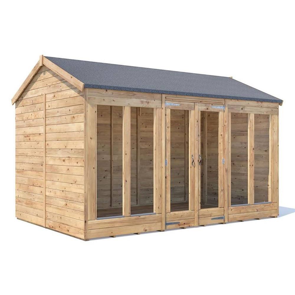 Dunster House Summerhouse 3.6m x 2.4m (12' x 8') Reverse Apex, RagePanda Modular in Tan