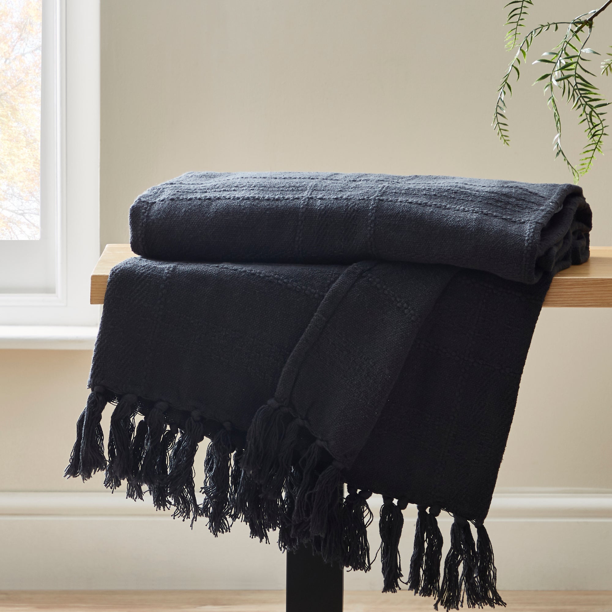 Cotton Flex Woven Throw Black