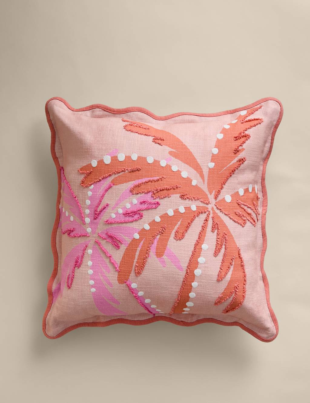 M&S Pure Cotton Palm Embroidered Outdoor Cushion Pink Mix