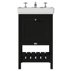 Bayswater Hartleigh Matt Black Traditional Freestanding Vanity Unit & 3 Tap Hole White Recessed Basin - 500mm