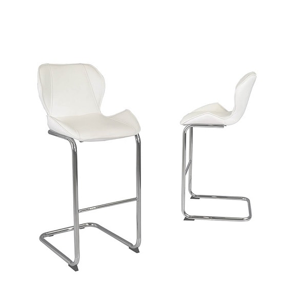 Kimberly Bar Stools In White Faux Leather In A Pair