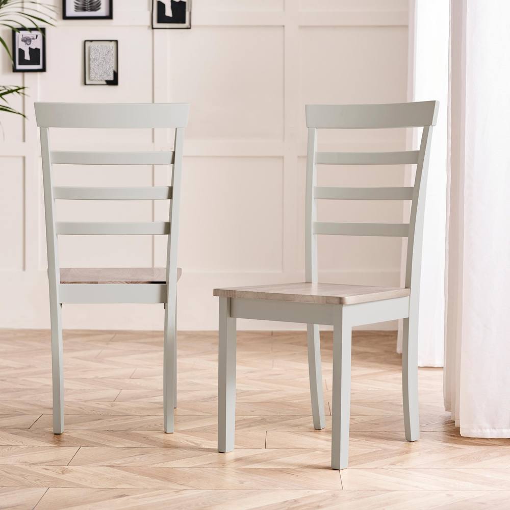 FurnitureboxUK 2x Whitby Whitewashed & Grey Solid Wood Dining Chairs in White