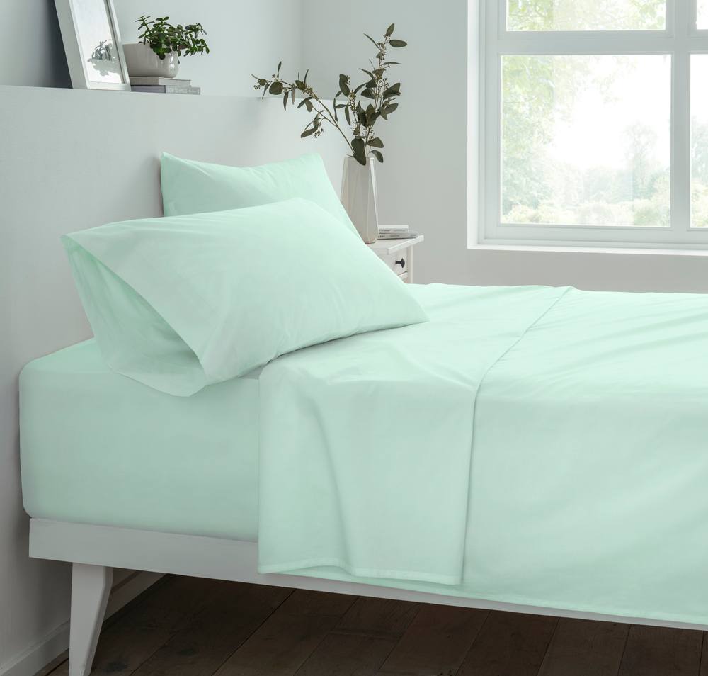 Smart Living Polycotton Bed Linen Luxury Fitted Bedsheet or Pillowcase Non Iron in Duck Egg Blue