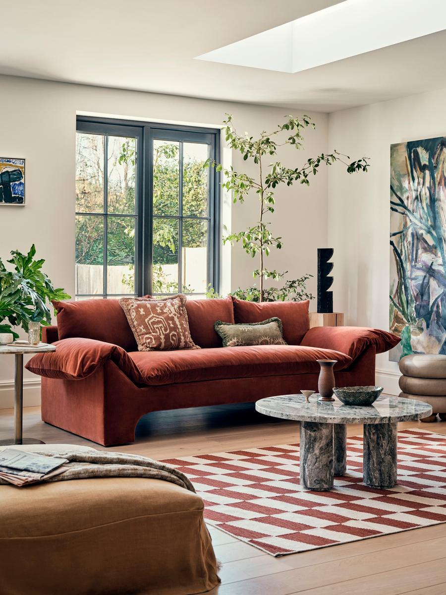 Wyatt Three Seater Sofa, Velvet, Rust