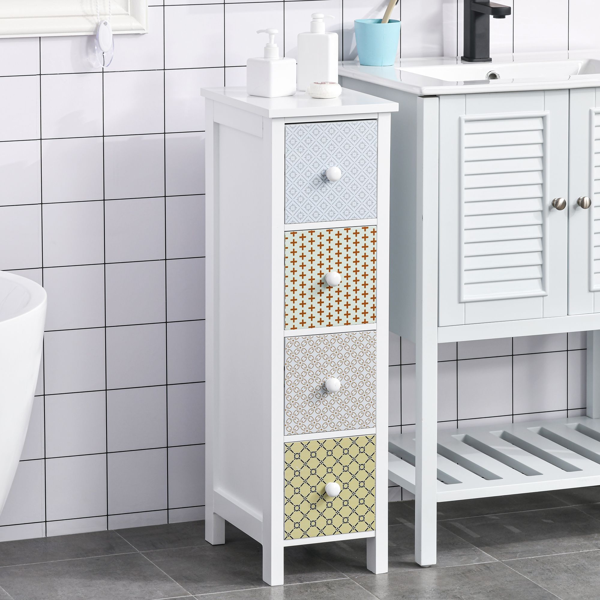 HOMCOM Chest of Drawers 4 Drawer Dresser Slim Storage Cabinet for Bedroom in White