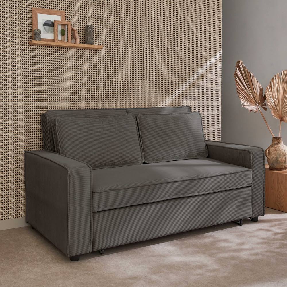 sweeek 2-seater Corduroy Sofa Bed in Grey