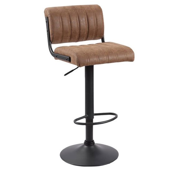 Paris Leather Bar Stool In Brown With Black Base