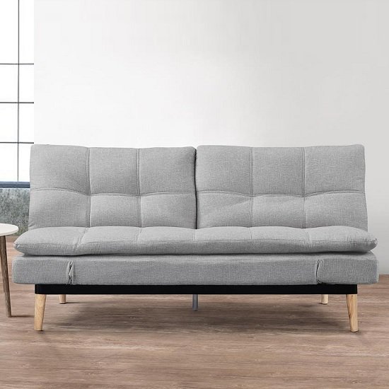 Krevia Faric Sofa Bed In Light Stone Grey With Wooden Legs