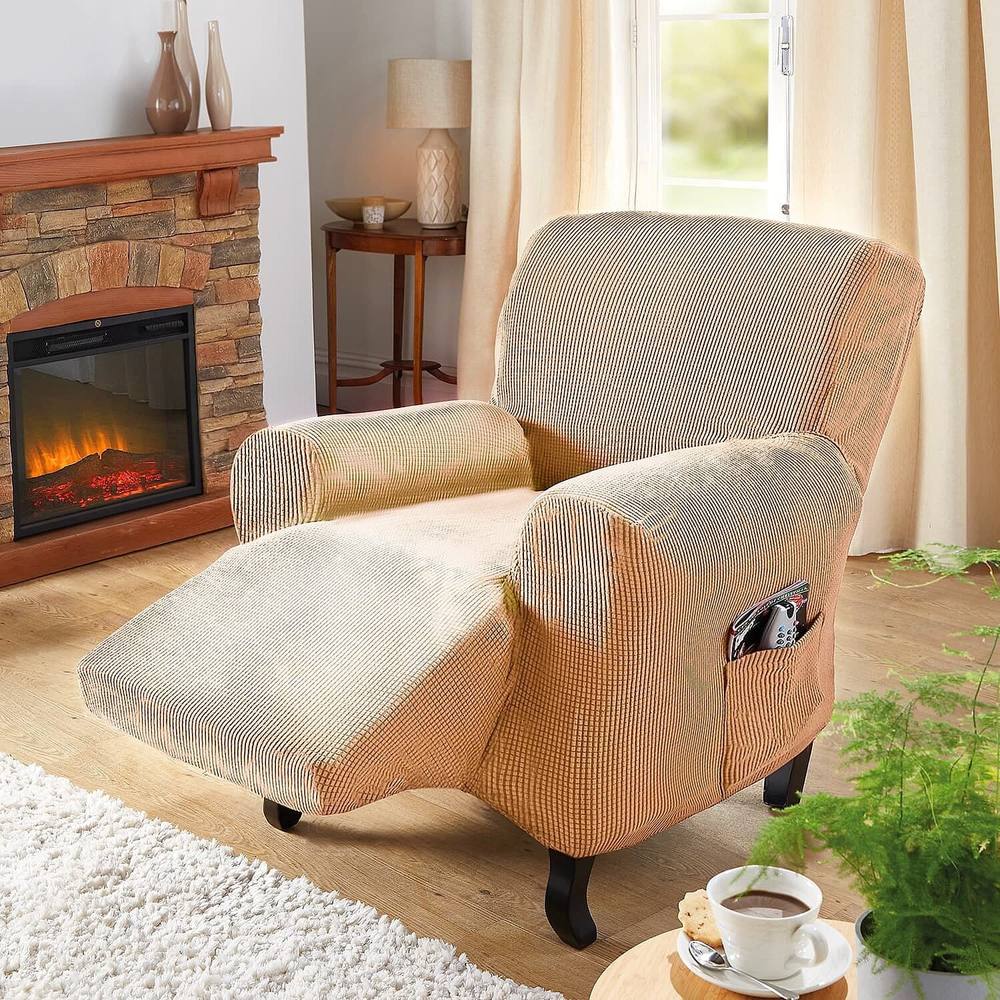 Coopers of Stortford 4-Way Stretch Chair & Recliner Cover with Side Pocket in Beige
