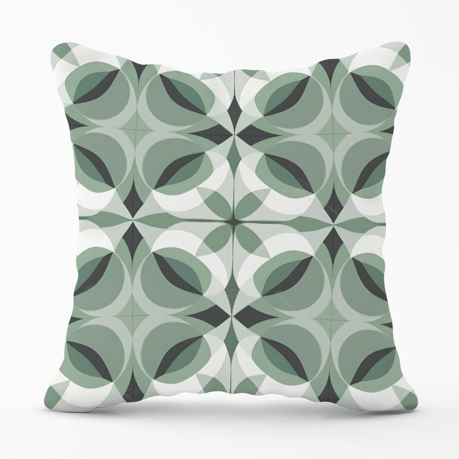 Warren Reed - Designer Geometric Green Grey Outdoor Cushion