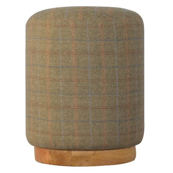 Trenton Fabric Round Footstool In Multi Tweed With Oak Base