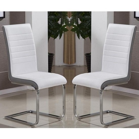 Symphony Dining Chair In White And Grey PU In A Pair