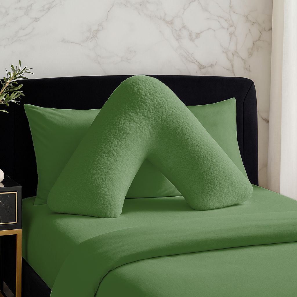 Snug City Teddy Bear Fleece Super Soft Cosy V Shape Pillowcase in Green