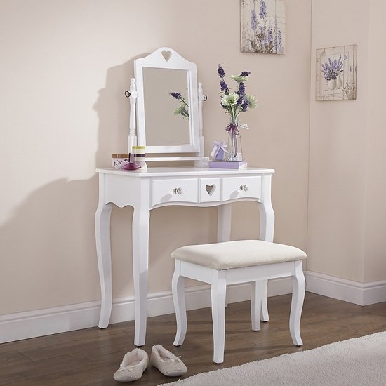 Heart Design Dressing Table Set In White