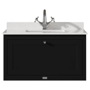 Bayswater Hartleigh Matt Black Traditional Wall Hung Vanity Unit & 1 Tap Hole White Marble Top Basin - 800mm