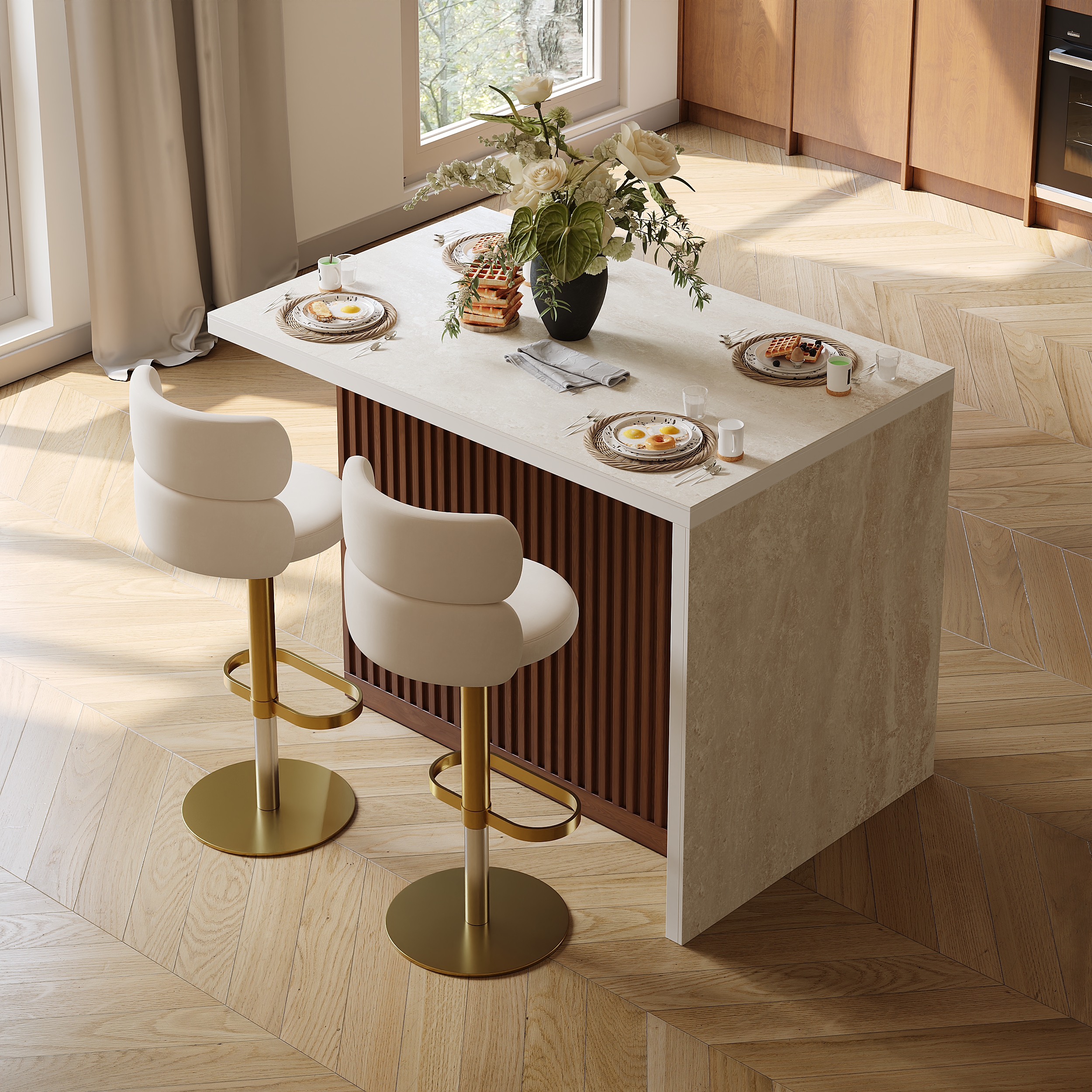 Modern 1270 mm Matte Sintered Stone Kitchen Island with Storage, Walnut