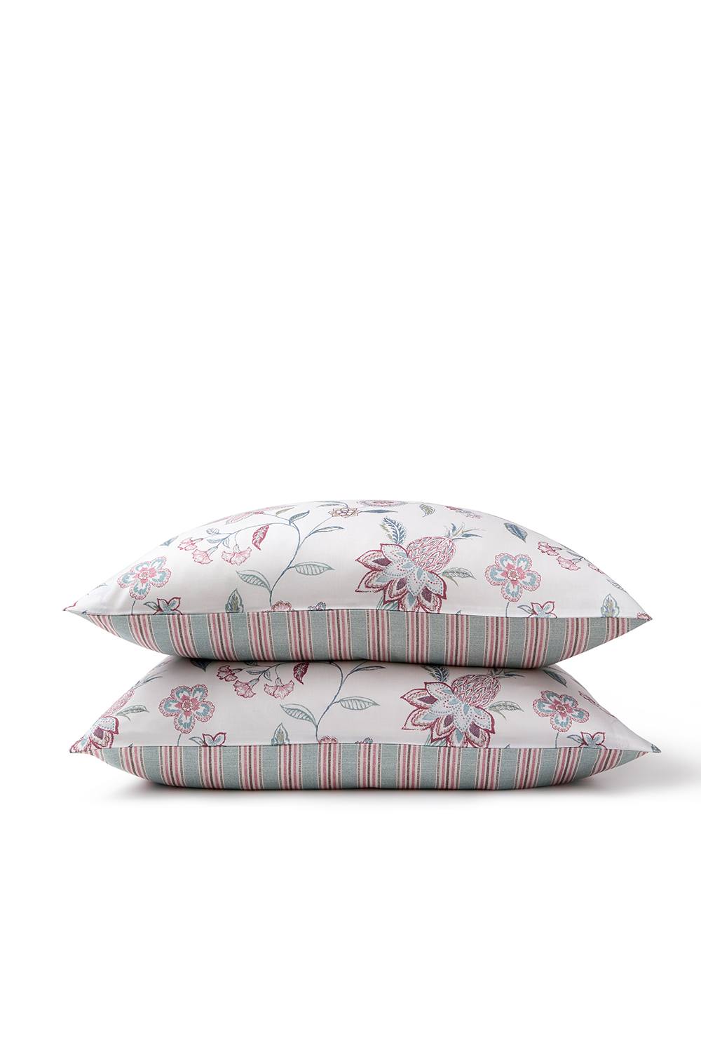 CHRISTY 'Kew' Floral Stripe Reversible Cotton Sateen Pillowcase Pair in Blue 2