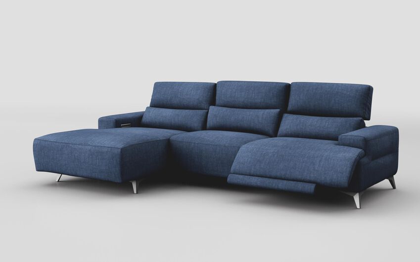 Blue Fabric Poggio 3 Seater Power Recliner Left Hand Facing Sliding Chaise with Power Head Tilt