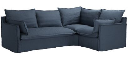 Isaac Asym: LHF 2 Seat Sofa Bed w RHF Single in Midnight Blue Brushed Linen Cotton - sofa.com