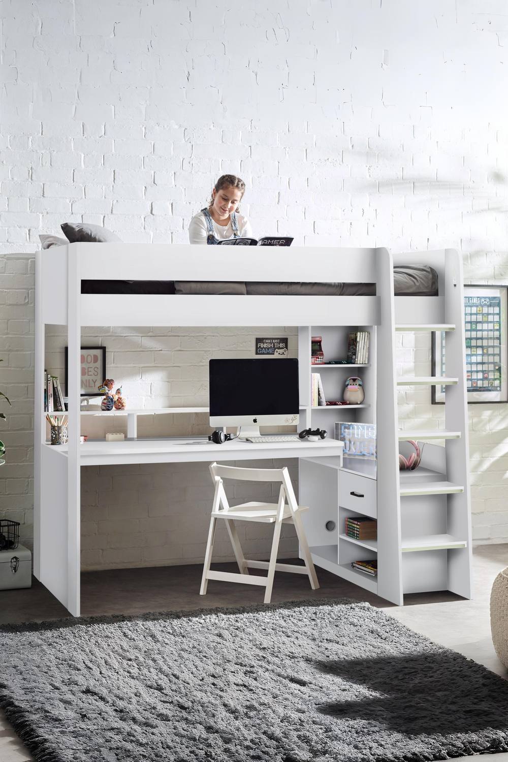 Julian Bowen Blaze Gaming Highsleeper Loft Bed with Desk in White