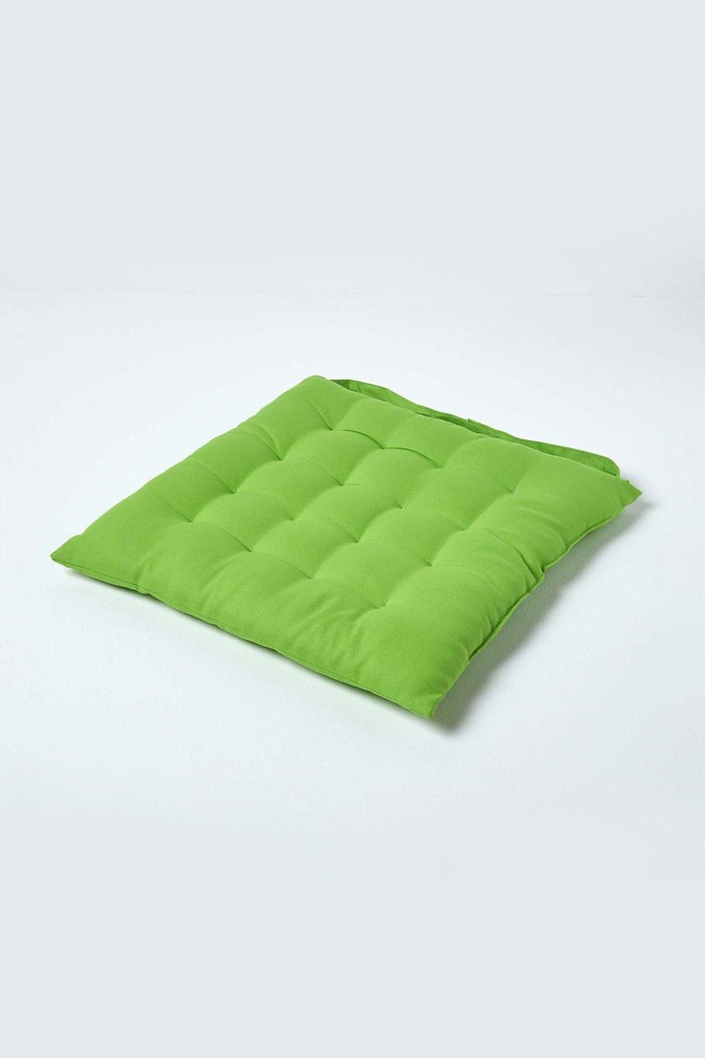 Homescapes Seat Pad Luxury 100% Cotton Indoor Outdoor Garden Cushion, Button Tie, 40cm in Lime
