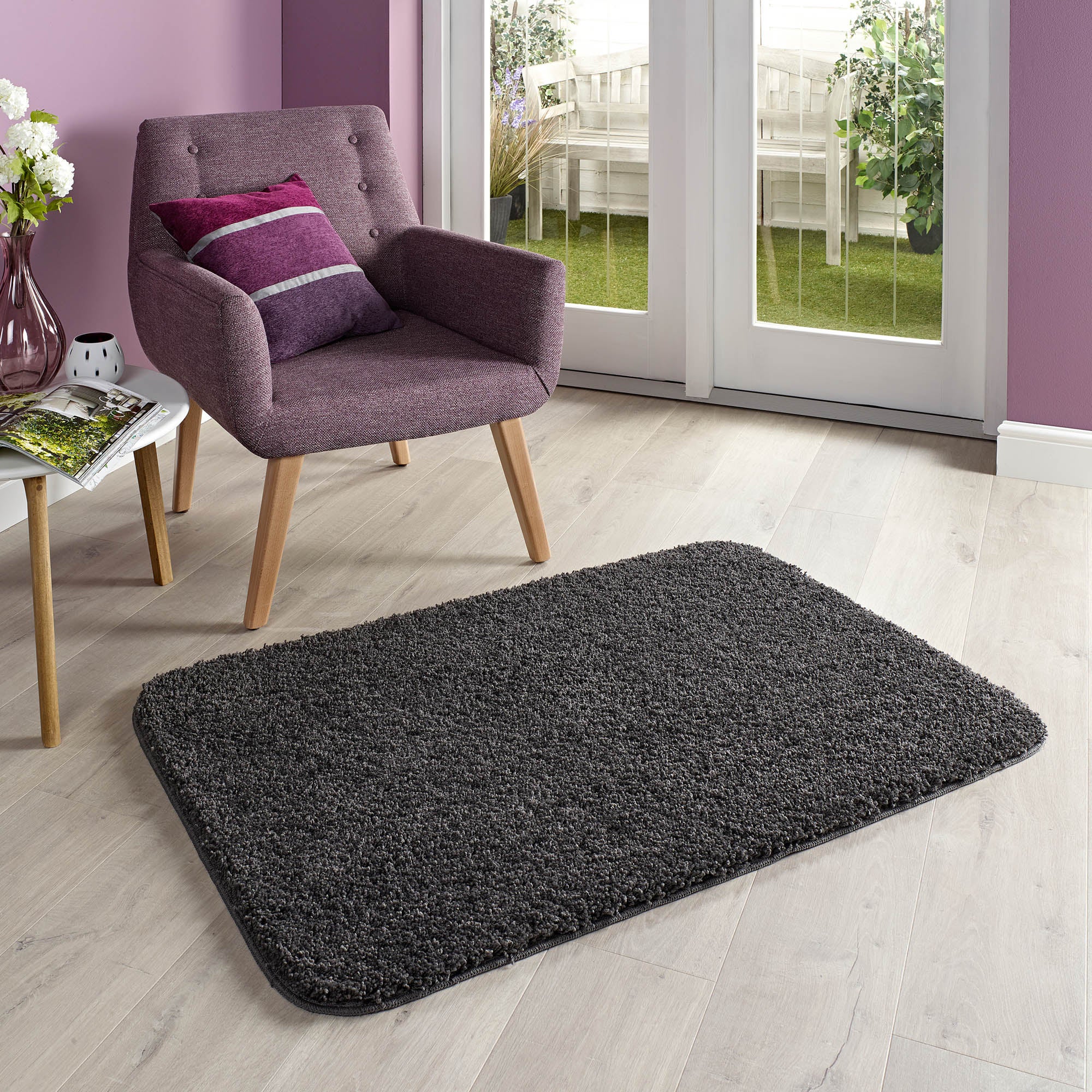 Marvel Shaggy Washable Rug Charcoal (Grey)